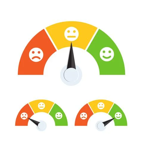Customer satisfaction meter with three emoticons icon vector for graphic desi 스톡 일러스트