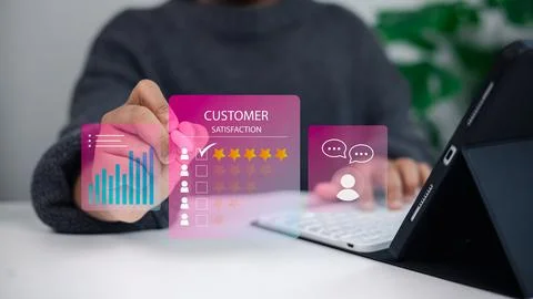 Customer satisfaction, positive feedback, quality assurance, and user exper.. Stock Photos