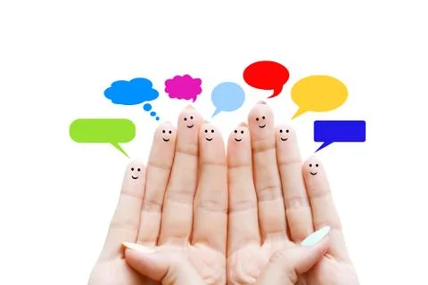 Customer satisfaction scale and testimonials concept with happy human fingers Fotos Stock