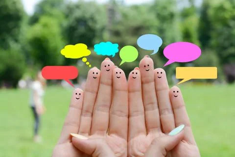 Customer satisfaction scale and testimonials concept with happy human fingers Stock Photos