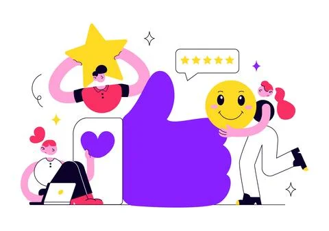 Customer Satisfaction Vector Illustration Featuring Customer Feedback, Five.. Illustrazione stock
