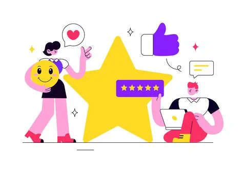 Customer Satisfaction Vector Illustration Featuring Customer Feedback, Five.. イラスト素材