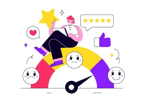 Customer Satisfaction Vector Illustration Featuring Customer Feedback, Five.. イラスト素材