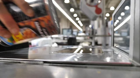 Customer scan barcode of products at the self checkout machine Stock Footage 86190147