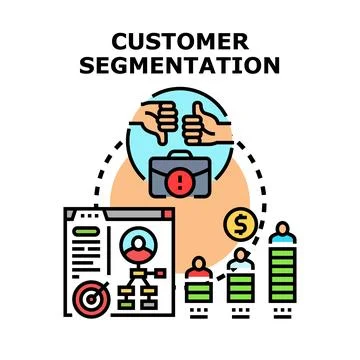 Customer segmentation analyzing user data for marketing strategy Stock Illustration