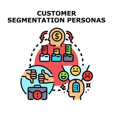 Customer segmentation personas analyzing user behavior Stock Illustration
