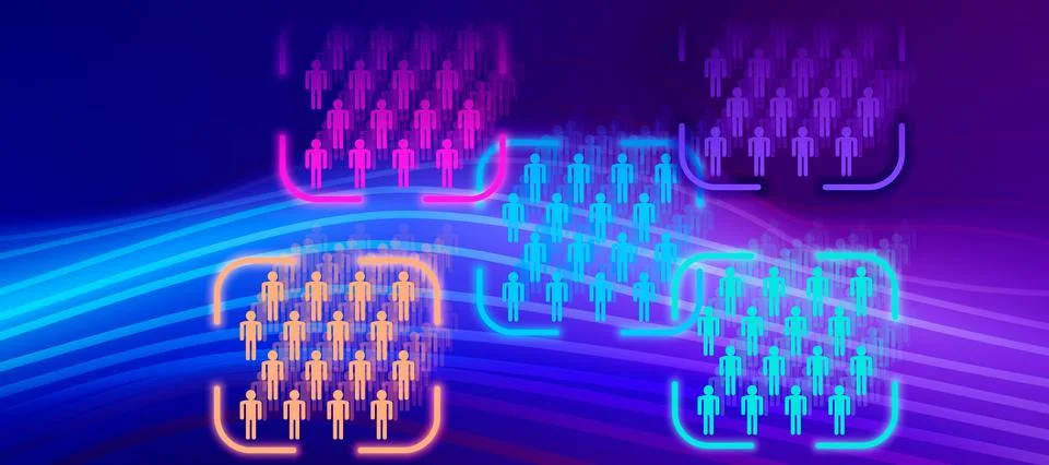 Customer Segmentation Target Audience Groups Neon Digital Marketing Analyti.. Stock Illustration