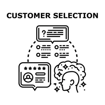 Customer selection process and client evaluation with data Illustrazione stock