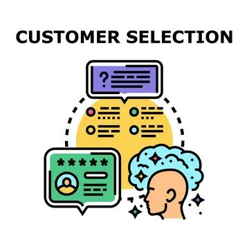 Customer selection process and client evaluation with data Illustrazione stock