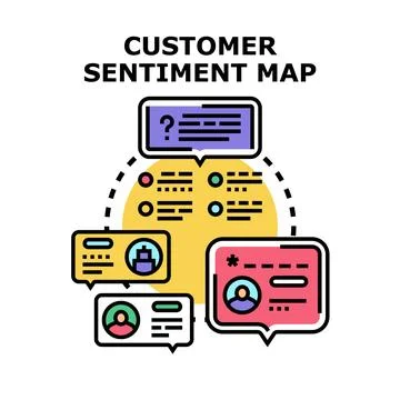 Customer sentiment map analyzing client feedback data Stock Illustration
