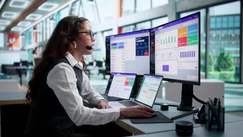 Customer Service Agent Managing Inbound Calls On Computer Stock Footage 344716687