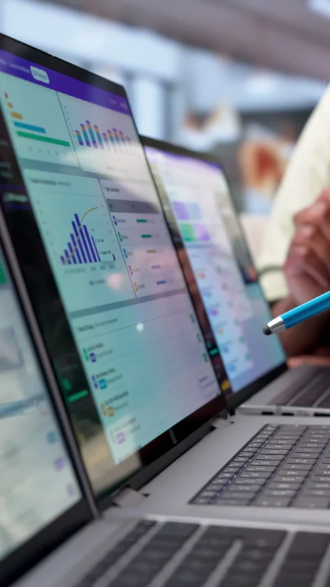 Customer Service Agent Monitors Real-time Dashboard Stock Footage 345335647