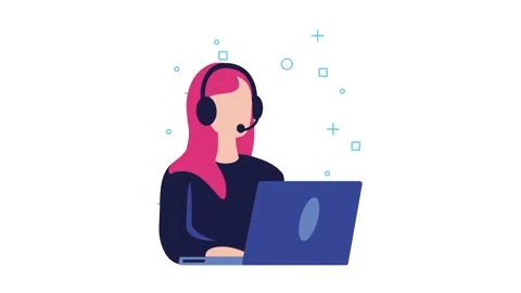 Customer service agent wearing headset working on laptop computer with anim.. Stock Footage 334539193