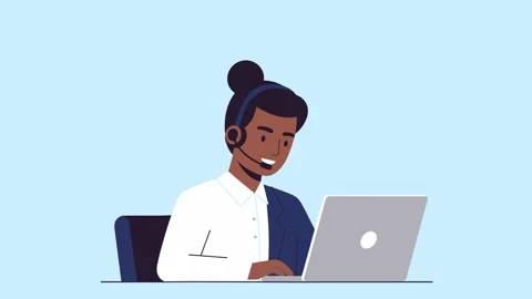 Customer Service Agent Working on Laptop with Headset Stock Footage 330887616