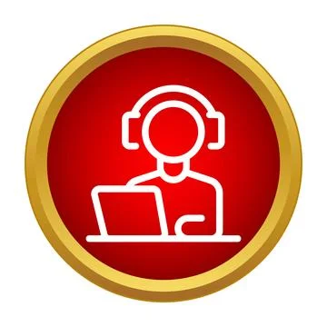 Customer service agent working on laptop with headset 스톡 일러스트