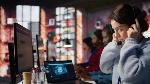 Customer service agents using AI technology to track customer shipping parcels Stock Photos
