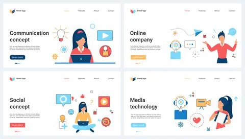 Customer service and support, communication technology set, people call to Stock Illustration
