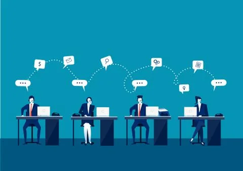 Customer service and support concept in flat call center operators Stock Illustration