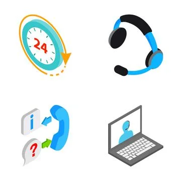 Customer service and support isometric icons set Stock Illustration