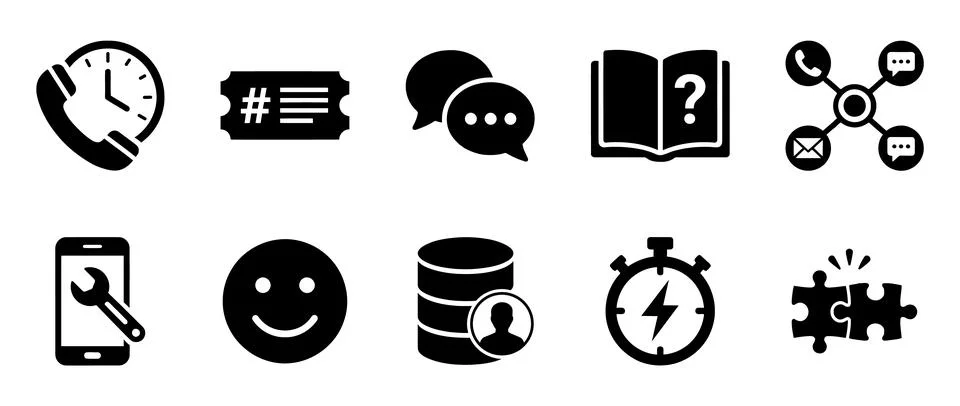 Customer service and support solid icon set. Includes symbols for 24/7 assi.. Stock Illustration