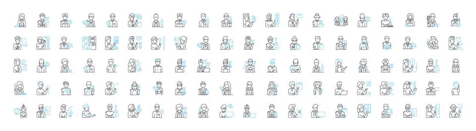 Customer service and support vector line icons set. Customer, Service, Support Illustrazione stock