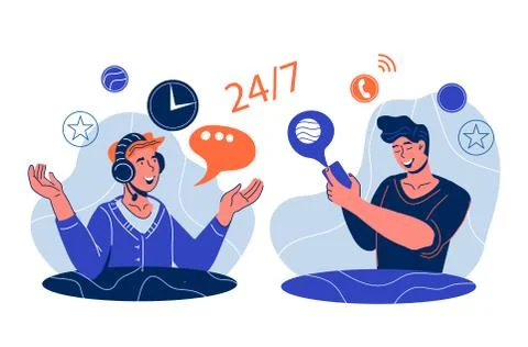 Customer service and technical support, cartoon vector illustration isolated. Stock Illustration