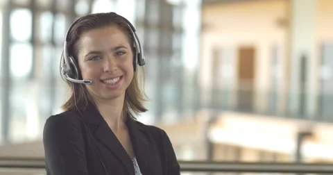 Customer service call centre support receptionist business woman with headset Stock Footage 54798097