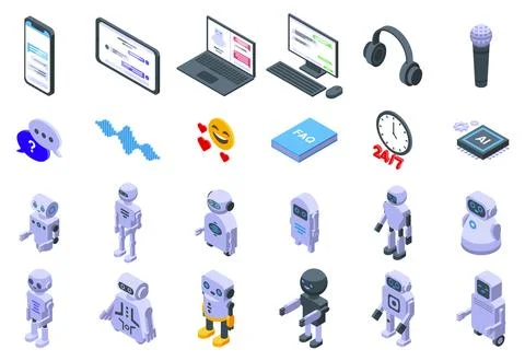 Customer service chatbot icons set isometric vector. Ai digital イラスト素材