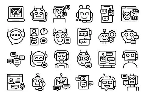 Customer service chatbot icons set outline vector. Ai digital Ilustración de archivo