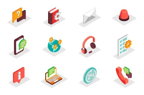 Customer service concept 3d isometric icons set. Pack isometry elements of Illustrazione stock