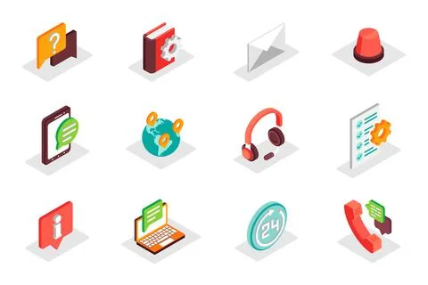 Customer service concept 3d isometric icons set. Pack isometry elements of Illustrazione stock