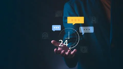 The customer service concept includes Twenty-four seven support, a chat ico.. Stock Photos