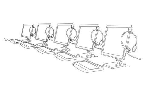 Customer service equipment, computer, headphone, monitor, keyboard Stock Illustration