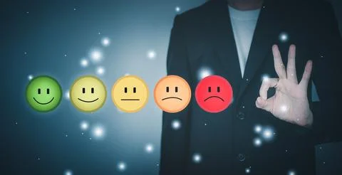 Customer service evaluation and satisfaction. Smile rating to feedback surv.. Stock Photos
