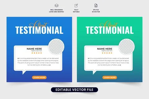 Customer service feedback and client testimonial template design with blue .. Illustrazione stock