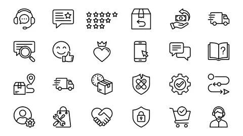 Customer Service Feedback Ecommerce Support and Delivery Line Icon Set Stock Illustration