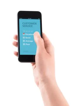 Customer service feedback on mobile Stock Photos