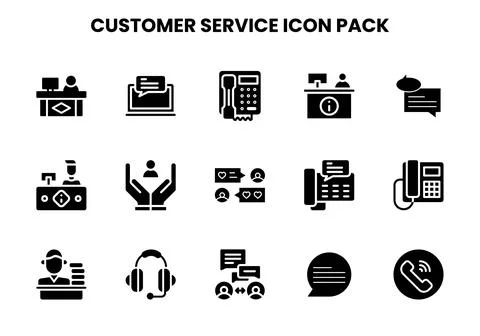 Customer Service Glyph Vector Icons Pack Stock Illustration