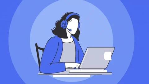 Customer Service Hotline Operator Animation 4K On Blue Background Stock Footage 295907984