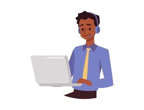 Customer service hotline operator or consultant, vector illustration isolated. Stock Illustration