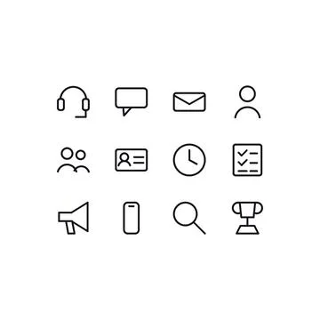 Customer Service Icon Set 12 Black White Line Icons Editable Stroke Vector Stock Illustration