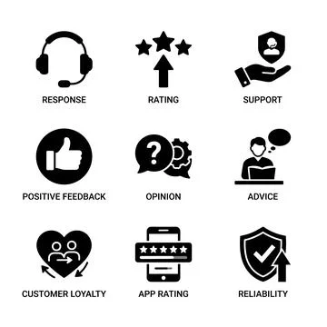 Customer service icons set for response, rating, support, positive feedback.. Stock Illustration