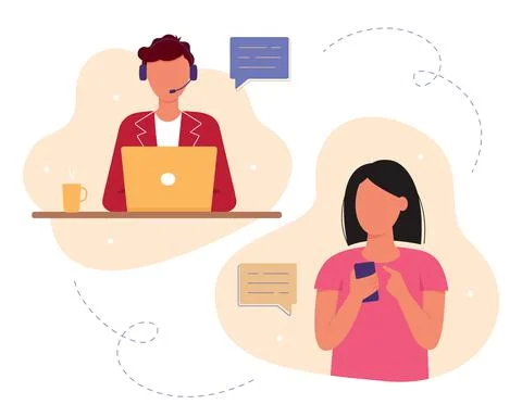 Customer service, male operator hotline advises customers Stock Illustration