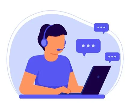 Customer service. Man operator call center with headphones and microphone wit Stock Illustration