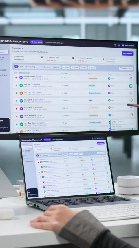 Customer Service Manager Analyzes Complaint Trends On Laptop Video stock 345861382