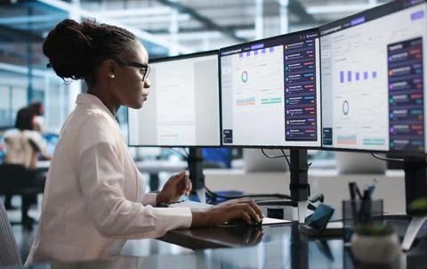 Customer Service Manager Analyzes Complaint Dashboard Using Software Tools Ef Stock Photos