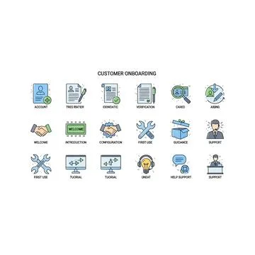 Customer service operations and support line icons set for business managemen Stock Illustration