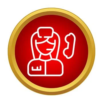 Customer service operator receiving call in red circle icon Stock Illustration