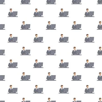 Customer service operator working at computer seamless pattern Illustrazione stock