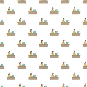 Customer service operator working on laptop seamless pattern Stock Illustration